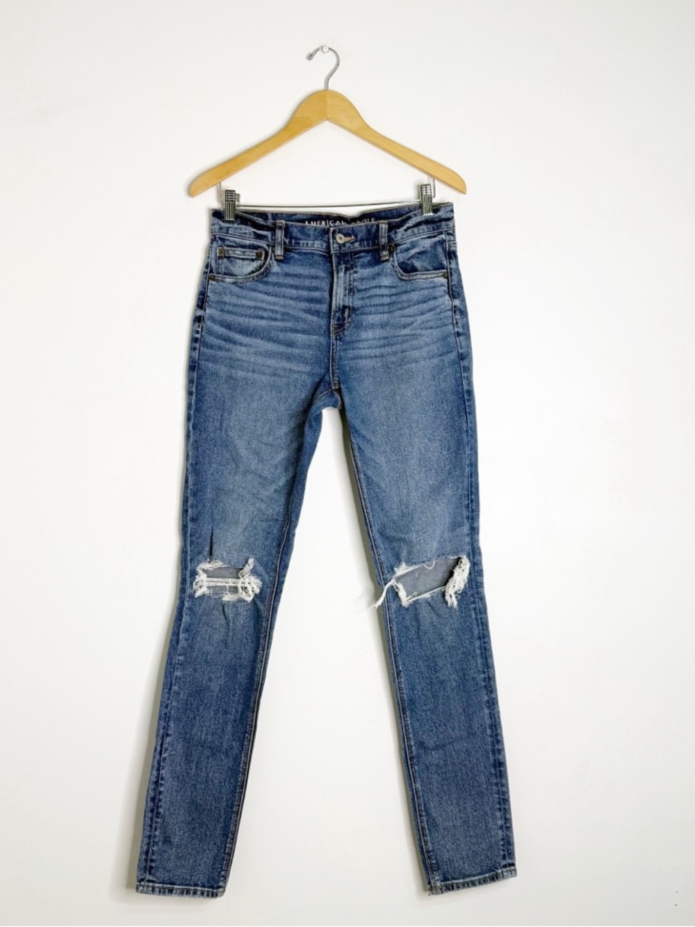 American Eagle ’90s Skinny Jeans Size 8 X-Long Distressed Stretch Denim